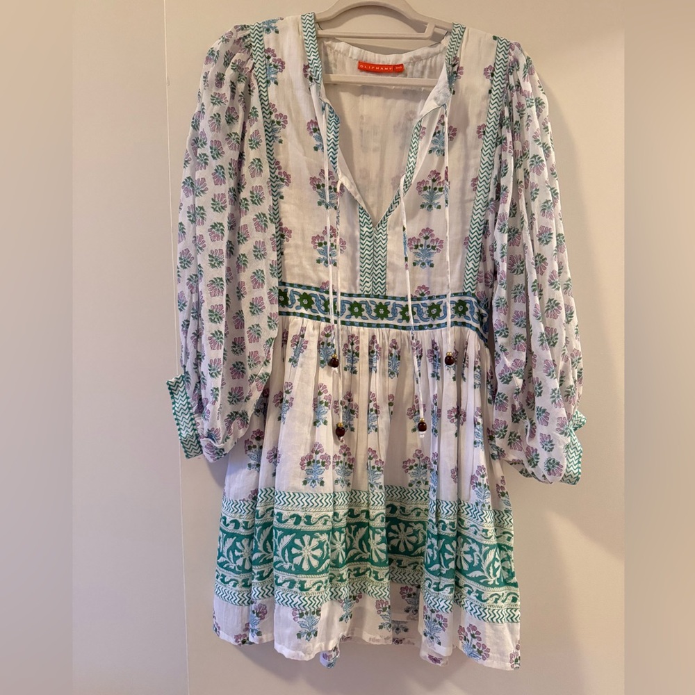 Oliphant White Dress with Pink and Teal Floral Design